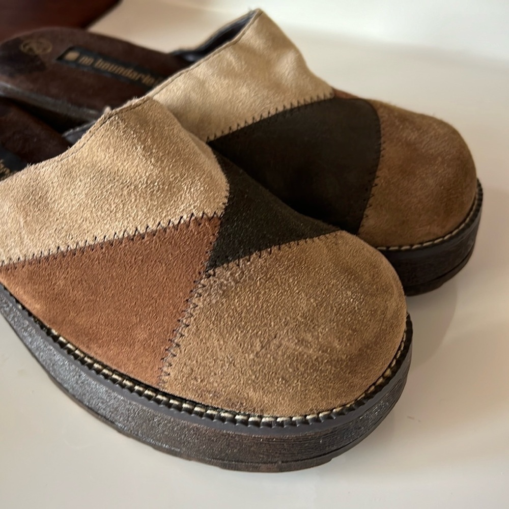 Vintage Y2K No Boundaries Suede Patch Mules. Brown Earth Tones Hippie 2.5 Youth - Picture 7 of 8
